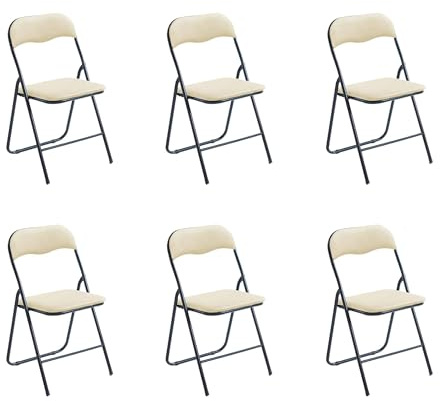 Hooma - Lot de 6 Chaises Pliantes d'Intérieur, Chaise Pliante Confortable, Cuisine, Salle à Manger, Bureau, Réception, Chaise Pliante Velours et Métal - Beige