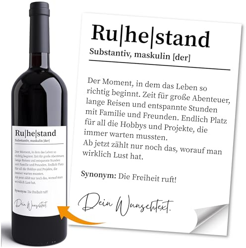 Moonworks® Weinetikett Flaschenetiketten Ruhestand Rente Spruch selbstklebend Flaschenetikett Weingeschenk Schwarz unisize