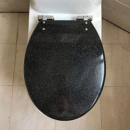 Glitter Resin Round Toilet Seat Soft Close Easy to Install and Remove Fits Standard Toilets Available in Four Colors Black.