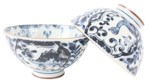 Mino ware MIG015 Lot de 2 bols à riz en poterie japonaise Motif animal Fabriqué au Japon (importé du Japon) (dinosaure)