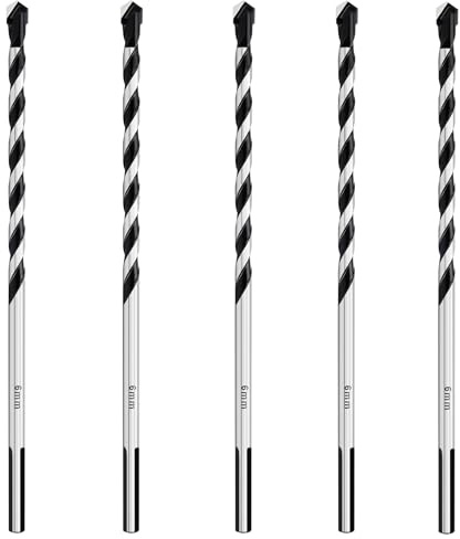 HSAWBIT 5 PACK OF - 6mm x 150mm Masonry Drill Bits Set Concrete Drill Bit | Tungsten Carbide Drill Bits for Brick Walls/Glass/Plastic/Cement/Soft Tile