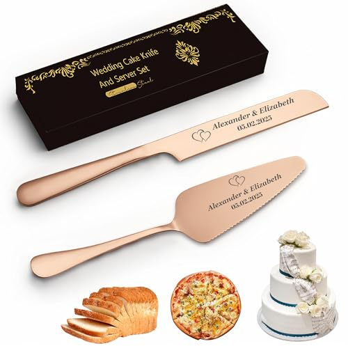 Juego de Cuchillos y Espátulas para Tartas Personalizado - Acero Inoxidable con Grabado Elegante - Ideal para Bodas, Cumpleaños (Plata/Oro), XV Años y Aniversarios - Regalo para Novios y Parejas