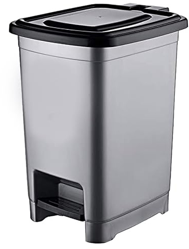 Suprano 10 Litre Padel Bin Plastic Dust Bin with Soft-Close Foot Pedal Indoor Outdoor Waste Basket for Home, Kitchen, or Office – Durable & Easy to Clean (Silver, 10 Litre)