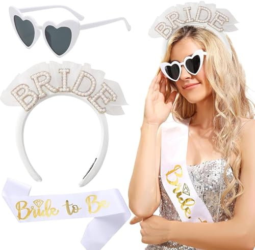 Xionghonglong Bride to Be Haarreif,Bride to Be Schärpe,Herz Sonnenbrille | Jga Accessoires Frauen,JGA deko frauen für Junggesellenabschied Brautparty und Hochzeitsfotografie