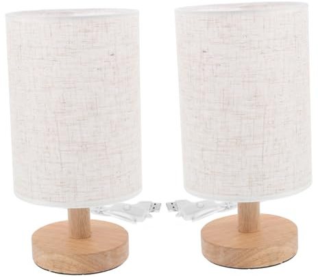 Gatuida Holz Tischlampe im Retro Nordic Stil, 2 Stück-pack für Nachttisch | Beige mit Stoff und Metall, Dekorative Beleuchtung für Schlafzimmer und Wohnzimmer, Warmes Ambiente