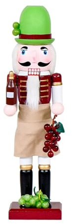 HDOYTXXM Scultura Schiaccianoci in legno, 36 cm, con vino e uva, decorazione natalizia, regalo in legno