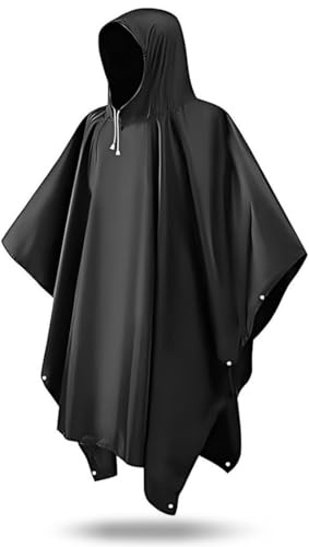 JUGUTA Poncho Pluie Imperméable, Lot De 2 Pièces, Réutilisable En Peva Avec Capuche Ajustable, Pour Festival, Camping, Randonnée, Voyage, Taille Unique Pour Adulte, Noir
