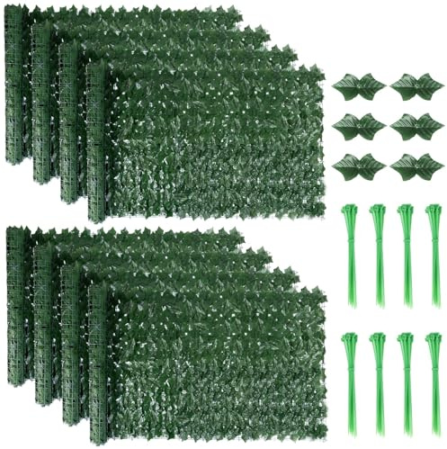8PCS Artificial Ivy Fence Screening, 3m x 1m Artificial Hedge Screening, Fence Privacy Screen Artificial Hedge Roll,Artificial Ivy Trellis Screening with 20 Zip Ties for Garden Balcony Outdoor Decor