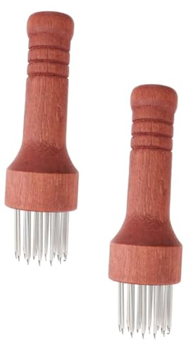 Didiseaon Meat Tenderizer Tool with Multiple Stainless Steel Needles 2 Pcs and Wooden Handle for Loosening Meat Fibres for Beef Pork and Chicken