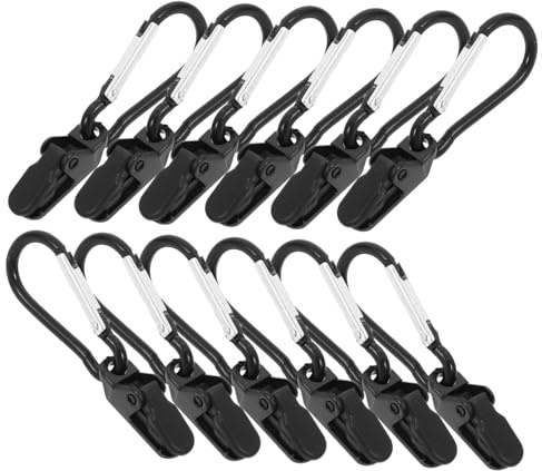 SOPOTUTU 12 Pcs Windproof Duckbill Tarp Clips with Buckle Outdoor Tent Clamp for Camping Hiking Fishing and Sunshade Secure Tarpaulin Grip Without Damage Includes Carabiner for Easy