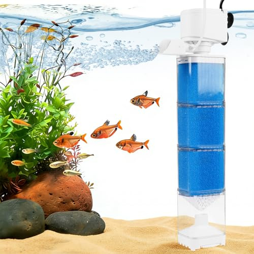 EXLECO Tyst akvariefilter för 150–300 l fisktank, 1 200 l/H 15 W, automatiskt akvariefiltersystem, syreförsörjning, vattenfilter, akvarium, innerfilter, justerbart flöde, svampfilter med pump