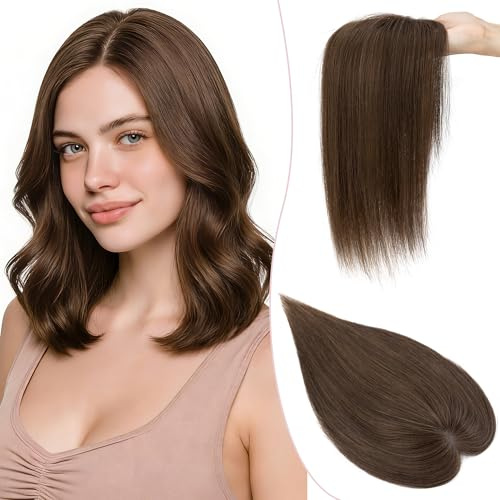 SEGO Pro Haarteil Topper Remy Echthaar Clip in Extensions Toupet mit Side Bangs Haarverlängerung Pony Toupee Frauen mit 3 Clips 35 cm # 02