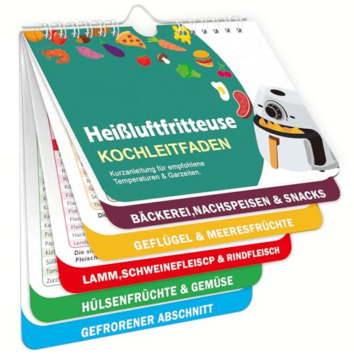HSYTEK Livre de cuisine magnétique Airfryer - Recettes friteuse à air chaud allemand - Accessoires Airfryer - Livre de recettes Friteuse à air chaud pour la température - Accessoires de friteuse à air