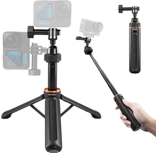 Perche à Selfie et Trépied pour Caméra d'action 40cm avec Tête Sphérique 360°, Monopode Extensible pour Prise de Vue Verticale, Accessoires Vlogging Légers pour GoPro, DJI Osmo Action, Insta360