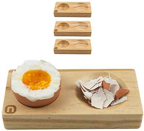 naturlik Set di 4 portauovo in Legno di Pino di Alta qualità | Pratico: mai più resti di Uova su Piatto o Tavolo | Design Unico e Moderno