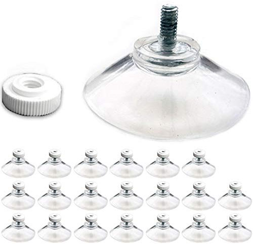 Suction Cups - 20 Pack of 40mm Clear Plastic Sucker Pads with Screw and Nut. 10mm long M4 thread.