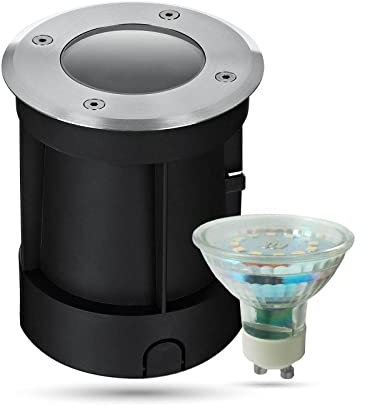 LongLife LED Bodeneinbaustrahler rund Set 1x Gartenstrahler 230V IP67 GU10 3W 2700K Warmweiß Gartenleuchte für die Bodenmontage Außenleuchte Befahrbar