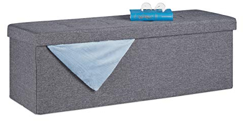 Relaxdays Sitzbank, mit Stauraum, faltbar, gepolstert, mit Trennwand, 130 l, Flur, Schlafzimmer, Truhenbank, dunkelgrau