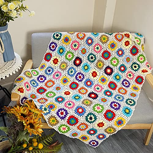 Manta de Ganchillo Hecha a Mano de Color Negro, Manta para Abuela, Interiores y Exteriores, Viajes, para sofá, Cama, reclinable, decoración del hogar, 59 x 39 Pulgadas
