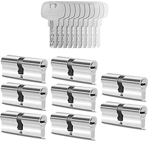 GERCAR 8x Schließzylinder gleichschließend 8 Profilzylinder 40/40 inkl. 40 Schlüssel - 80 mm - Doppelzylinder Türschloss Zylinderschloss gleichschliessendes 8er Set - Länge: 80mm, A:40 B:40