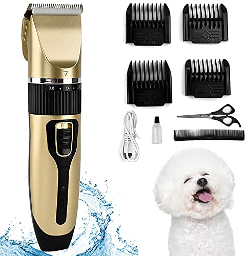 Haarschneidemaschinen Profi Haustie Dog Grooming Clipper Kits, Wiederaufladbare Schnurlosen Elektrische Haarschneider, Kabellos Leiser Tierhaarschneider Schermaschine Rasierapparat für Katze Hunde