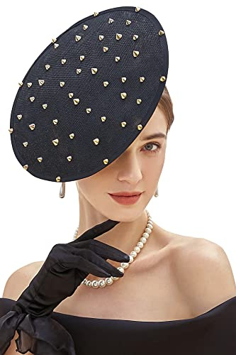 BABEYOND Coucoland Bibi Plat pour Femme – Élégant Bibi pour Femme, pour thé, funérailles, église, Soucoupe, Rivet Noir, Taille Unique