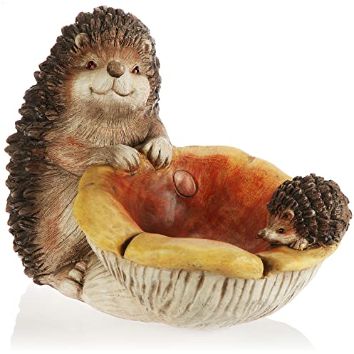 com-four® Riccio Decorativo con Fungo - Espositore Autunnale per Tavolo, Mensola, Davanzale - Piccola Ciotola per Decorazione, Noci o come Bagno per Uccelli - Figura Decorativa