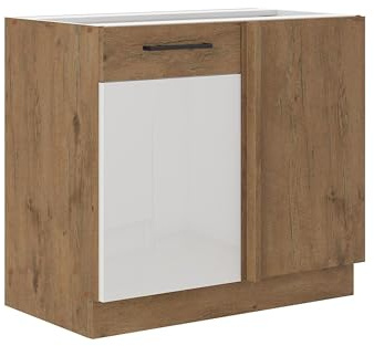 Kuechen-preisbombe Vigo Eckunterschrank 105 Eiche Lancelot Weiß Hochglanz Küchenzeile Einbauküche