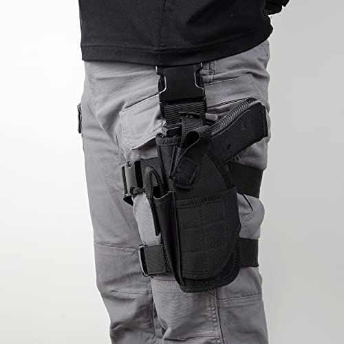 YOCOOL Etui Holster à Pistolet De Cuisse Jambe Gaucher Molle Tactique Gaucher Airsoft Armée avec Magazine Pochette pour Glock, Noir Gauche