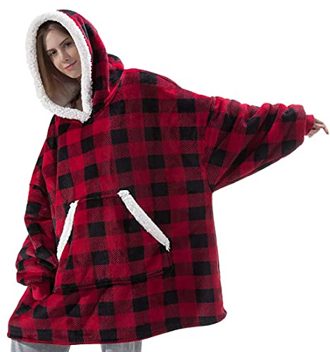 Överdimensionerad sherpa huvtröja sweatshirt filt damer mjuk varm jättehuvtröja gosa huvtröja-filt supermjuk och bekväm lämplig för vuxna, män, kvinnor, ungdomar
