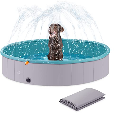 Navaris XL Hundepool Planschbecken faltbar mit Sprinkler - Hunde Pool aus Kunststoff - Agility Hundespielzeug - Hundeschwimmbecken Hundedusche