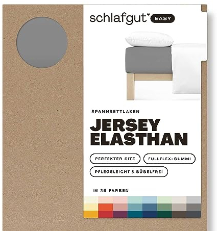 Schlafgut Easy Jersey Elasthan Spannbettlaken 90x190 bis 100x220 Grey Mid, Spannbetttuch aus superweicher Baumwolle mit Elasthan