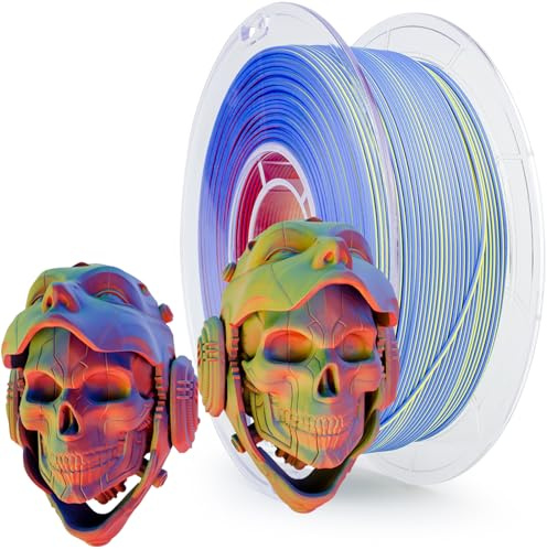 ZIRO Tricolor Matte 3D Skrivar Filament, Rainbow PLA Filament 1.75mm | 3-in-1 Co-extruderad Färgglad Matt PLA 1kg, Måttnoggrannhet +/-0.03mm, Passar de Flesta FDM 3D Skrivare, Neon