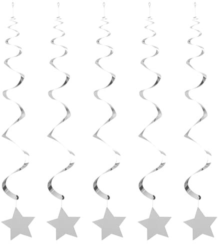 QUARKZMAN 10 Set Silber Sterne Hängend Dekorationen Glänzendes Funkeln Plastik Sterne Luftschlangen Decke Dekorationen für Hochzeit Geburtstag Party