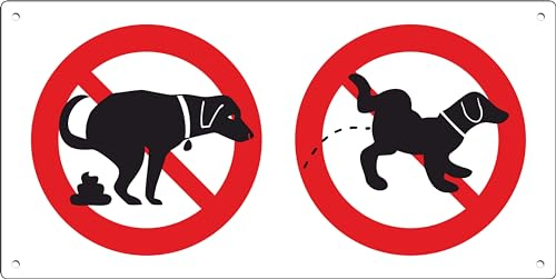 Pubblimania Verbot von und für Hunde und Tiere | Aluminiumschild für außen - innen, Dicke 3 mm, 29 x 14,5 cm (kein Pinkeln kein Hacken)
