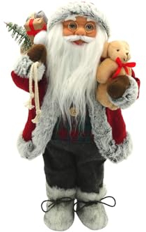 X-MAS Dekofigur Weihnachtsmann 40 cm mit Geschenkesack & Teddybär