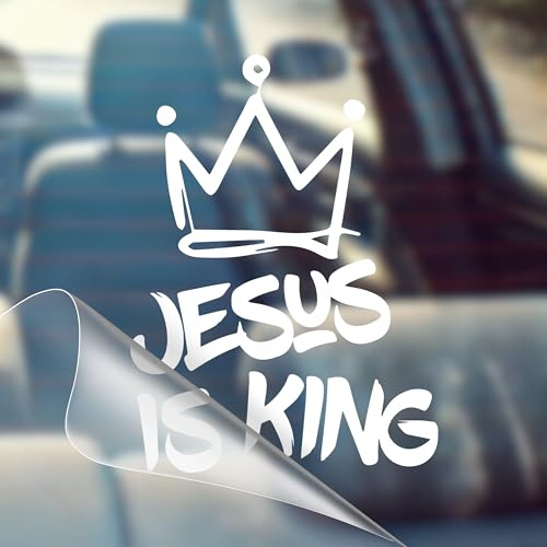 Jesus is King - Christian Jesus Cross Car Vinyl Decal Bumper Sticker for Car, Wall, Window, Vehicle, Weather Resistant, Viral (1, White)