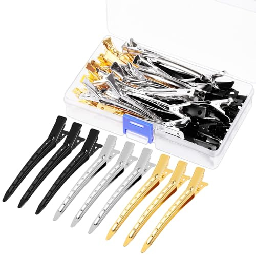 Swpeet 45pcs guld silver svart 3,5 tum anka fakturerade klipp kit, metall alligator curl hårklipp, anka långt hår klipp perfekt för kvinnor styling sektion, hårfärg och salong