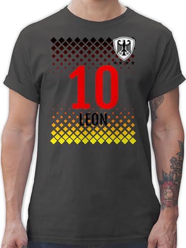 T-Shirt Herren - 2026 Fussball WM Fanartikel - Deutschland Fußball Trikot | Germany-Style mit personalisiertem Namen und Nummer - L - Dunkelgrau - em 2024 fußball-Fanartikel fußball. Germany