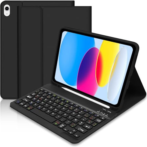 Coque avec Clavier AZERTY pour iPad 10ème/11ème Génération (10.9/11 Pouces) 2022-2025, Étui Magnétique Bluetooth avec Porte Crayon - Noir