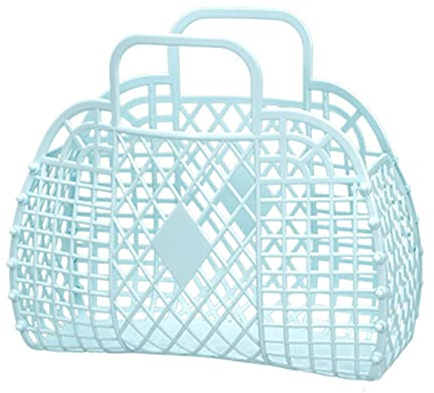Vikbar Förvaringskorg i Plast med Ihålig Design Lätt Bärbar Väska för Strand Shopping Hemorganisation Kompakt 25x11x22 cm Svart