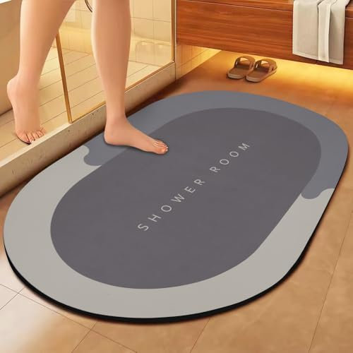 FANWINKJ tappeto diatomite bagno, 60 x 90 cm, Tappetino da doccia, super assorbente, antiscivolo, lavabile, ad asciugatura rapida, per doccia, vasca da bagno, WC, ideale come strapazie (blu)