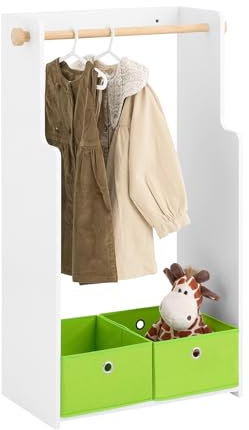 SoBuy Kindergarderobe mit 2 Haken & Boxen, Kleiderschrank & Regal für Kinderzimmer, Weiß 60x110x35cm KMB109-W