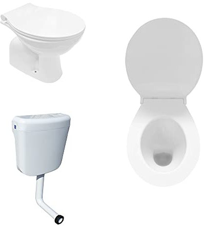 Belvit Stand WC – WC in ceramica con scarico a pavimento verticale, con sciacquone e coperchio WC, bianco