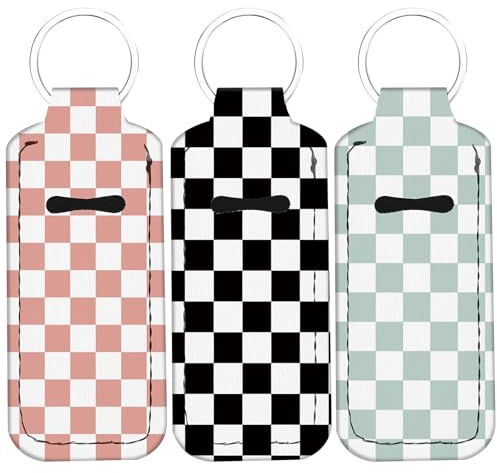 WXCYDG Checkered Chapstick Holder Keychain,Chapsticks Lip Balm Holder Key Chain,Lip Balm Keychain Holder with Clip