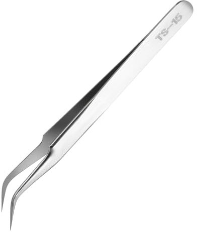 Precision Tweezers, Stainless Steel Fine Tip Curved Craft Tweezers Professional Lash Tweezer for Eyelash Extension, Electronics, Soldering, Experimental Work, Jewelry-Making, Crafting