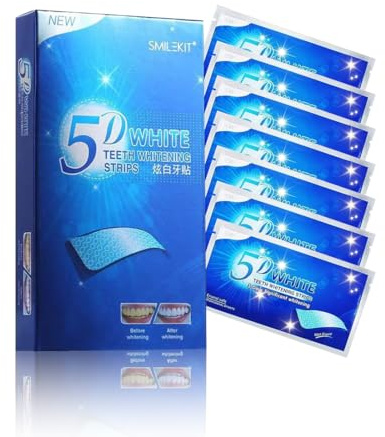 KEWUF Sbiancante Denti Strisce Sbiancanti, Whitening Strips Rimuove le Macchie Profonde, Denti Sbiancante, Teeth Rapid Whitening, Teeth Whitening Strips, Sicuro per Denti Smalto (14 Coppie 28 Pezzi)