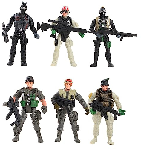 OFFIGAM Set de 6 Figurines de Soldats en Plastique Vert, Jouets Militaires pour Garçon et Filles Bords Lisses, pour Jeux d'action Figure et Collection Plusieurs Styles