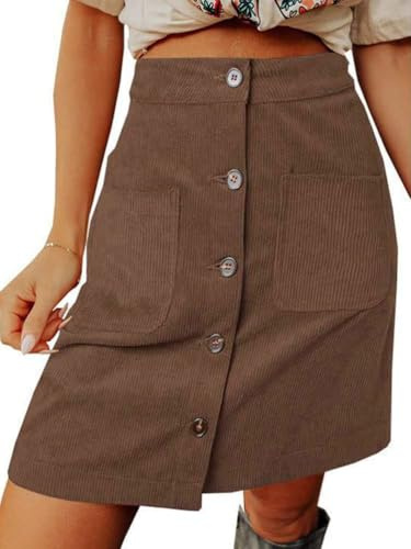 seiveini Mini Jupe Femme Hiver Taille Haute Jupes Velours Courte Élégant pour Bureau Party Casual A Marron L
