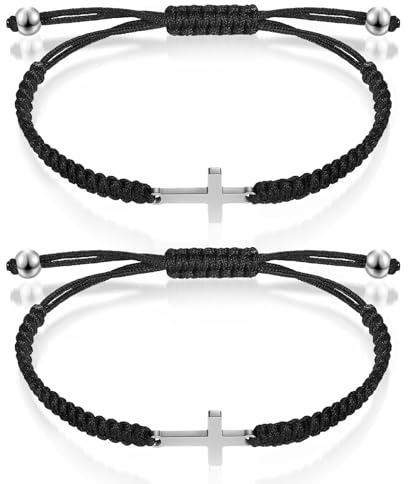 Freundschaftsarmband mit Kreuz,2PCS Kreuz Armband Set,Geflochtenes Armband kreuz,Verstellbares Kreuzen Glücksarmband,Freundschafts Kreuze Armband Partnerarmbänder für Frauen,Männer,BFF (Schwarz)